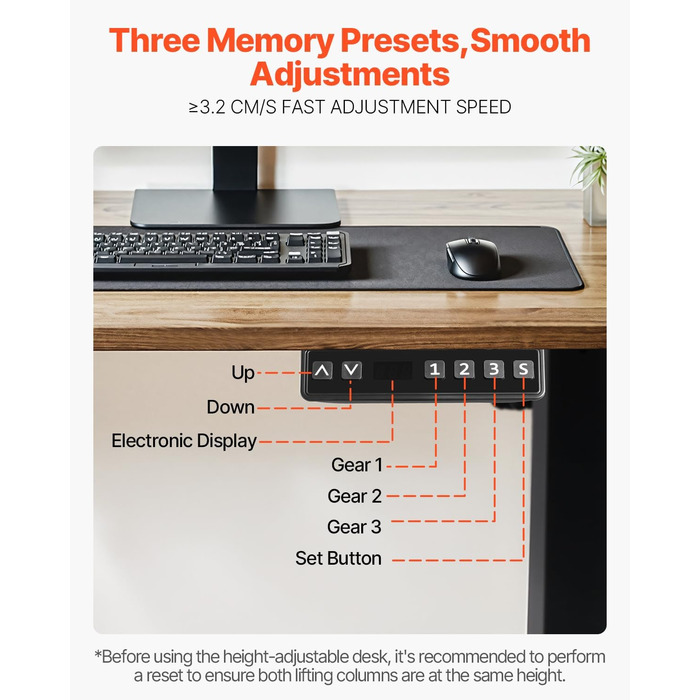 Електричний стіл VEVOR з подвійним мотором, регульована висота 65-129 см та довжина 110-178 см, чорний, для офісу та дому