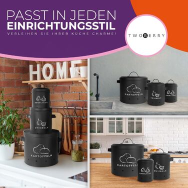 Набір контейнерів для зберігання картоплі, цибулі та часнику [3 шт] з овочечисткою, чорного кольору