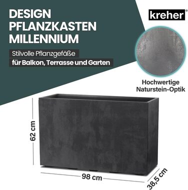 Плантатор Kreher XL Millennium: кашпо для квітів з каменю, різні розміри та кольори (коричневий, бежевий, антрацитовий, сірий). З міцного пластику.