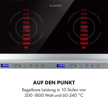 Мобільна конфорка Klarstein Cucinata, подвійна індукційна варильна поверхня, 3100 Вт, сенсорне керування, датчик каструлі, таймер вимкнення, 10 рівнів, захист від перегріву, блокування від дітей, склокераміка, срібло