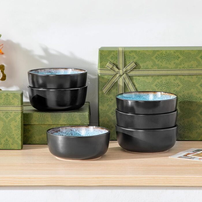 Набір посуду Vancasso AMBER на 12 осіб, 48 предметів: тарілки обідні, десертні, супові, миски (блакитний, реактивна глазур, для посудомийної машини)