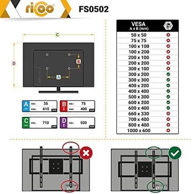 Тумба під телевізор RICOO Rollbar 30-55 дюймів, регульована по висоті, до 30 кг, VESA 600x400 мм, модель FS0502