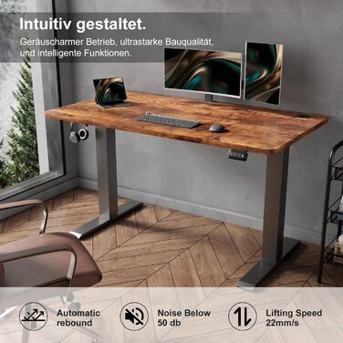 Електричний регульований стіл Devoko - стіл для стоячи/сидячи, 120 x 60 см, білий (Vintage-brown)