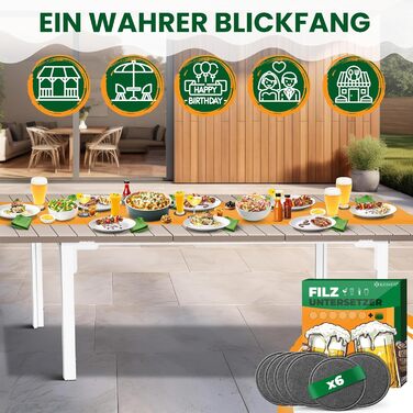 Розсувний садовий стіл KESSER® 180/240x90 см для 8 осіб, з металевим каркасом та стільницею HDPE, стійкий до погодних умов та UV-випромінювання, в комплекті 6 підставок під горнятка