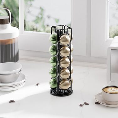 Тримач для капсул Nespresso Vertuo Sevenline - органайзер для 20 капсул, поворотний на 360 градусів (сріблястий/чорний)
