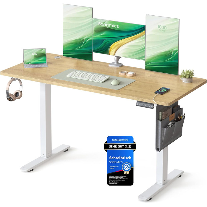 SONGMICS Стол письменний з регулюванням висоти, електричний, з пам'яттю 4 положень, vintage brown-matte black, LSD026X01