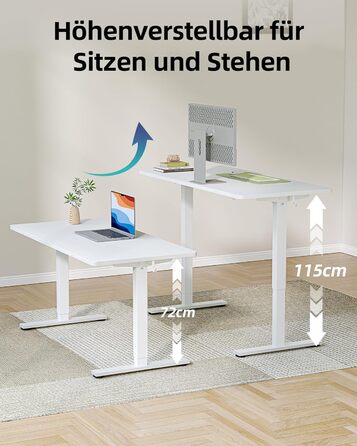 Електричний регульований стіл BEXEVUE 120x60 см, білий. Стіл для роботи, стоячи/сидячи з 2 функціями пам'яті. Комп'ютерний стіл