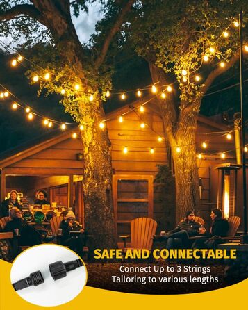 Ланцюжок прикрас для зовнішнього використання, 10м, G40 лампочки. Водостійкий (IP68), диммування, з пультом ДУ. Ідеально для балкона, павільйону, саду, тераси, вечірки, весілля.