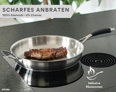 Набір сковорідок нержавіючої сталі Edelstein PURA 20, 24, 28 см + 32 см – для індукції та всіх плит, без PTFE/PFOA, для смаження з ароматом