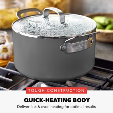 Каструля GreenPan x Bobby Flay 6QT з кришкою з термостійкого скла, антипригарне покриття Diamond Ceramic, індукційне дно, 5.7 л, сірий (Graphite/Nature's Delight)
