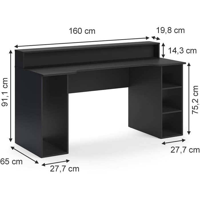Ігровий стіл Vicco Roni, чорний, 160 x 65 см