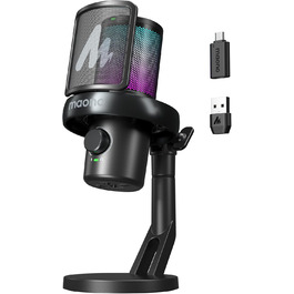 Мікрофон MAONO DM40 Pro бездротовий для ПК з RGB підсвіткою та ШІ-зміною голосу, шумозаглушення, для геймінгу, подкастингу та стрімінгу (чорний)