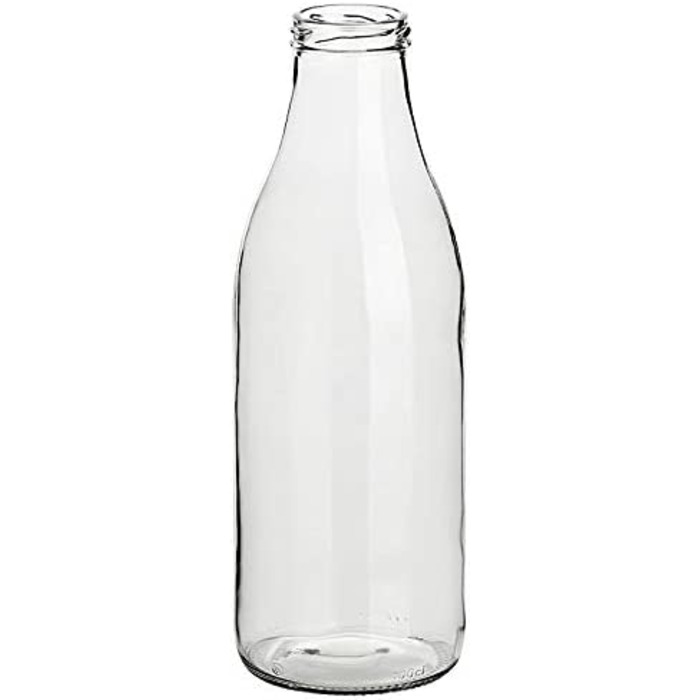 Набір з 20 пляшок для соку gouveo об'ємом 1000 мл з кришкою, що загвинчується білого кольору-велика скляна пляшка об'ємом 1 літр з кришкою TO48-порожня пляшка для наповнення кухні та будинку (06 шт., прозора / Біла)