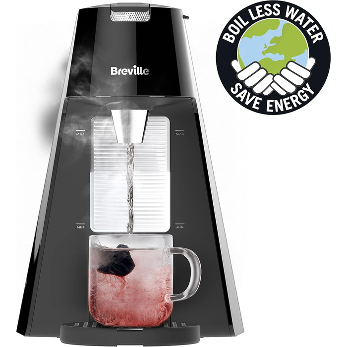 Breville HotCup - дозатор гарячої води 3 КВт, регульована висота чашки, 1,7 л, чорний, блискучий, VKT124