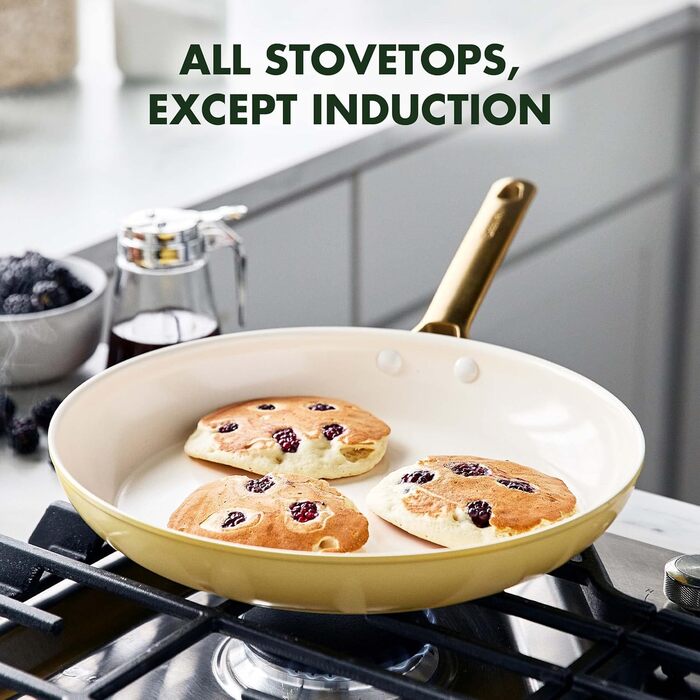 Набір сковорідок GreenPan Hartelox з антипригарним покриттям Ceramic, 25.4 см та 30.5 см, золотий ручка, без PFAS, придатні для миття в посудомийній машині, для духовки, колір Sunrise Yellow