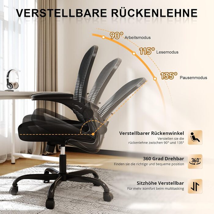 Офісний стілець Synorla ергономічний з підтримкою спини, до 150 кг, поворотний, чорний