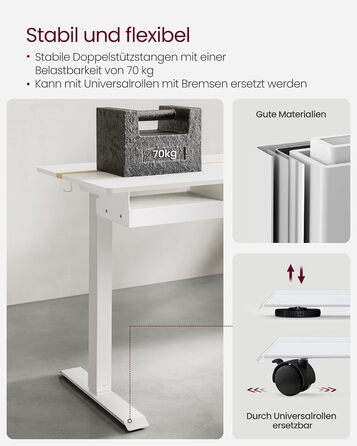 Електричний регульований стіл VASAGLE 120x60 см, білий + горіховий, з пам'яттю висоти, з розетками та ящиком