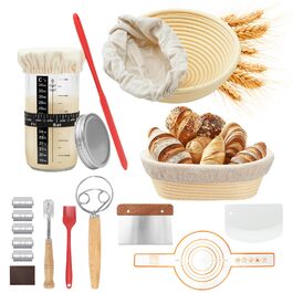 Набір для приготування закваски та випікання хліба 10 предметів: 2 кошики для бродіння (23см круглі, 25см овальні), 730мл банку для закваски, повний набір аксесуарів для випікання закваски для початківців