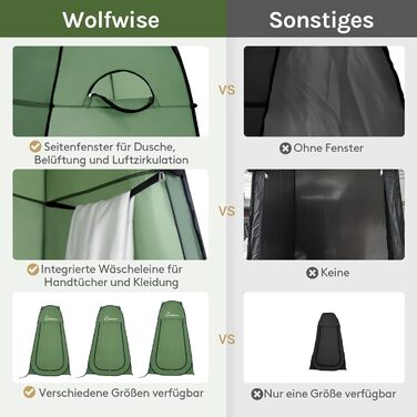 Складана душова та роздягальня палатка WolfWise для кемпінгу та пляжу, водонепроникна з UV-захистом, компактна (190x100 см), зелена