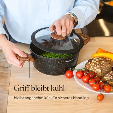 Набір каструль та сковорідок FLORINA 6 предметів, алюмінієві з кришками, для індукції, газу, електроплити, посудомийна машина, чорний (6.5л - 28 см)