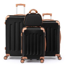 Набір валіз LEADZM 4 шт. з жорстким корпусом, ABS, з колесами, великий дорожній набір, набір валіз з жорстким корпусом, валізи та ролери з косметичкою (Чорний-Коричневий)