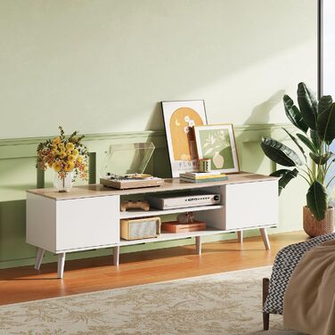 Тумба під телевізор WLIVE 160x40x47 см біла з двома дверцятами та відкритими полицями для вітальні, спальні, їдальні