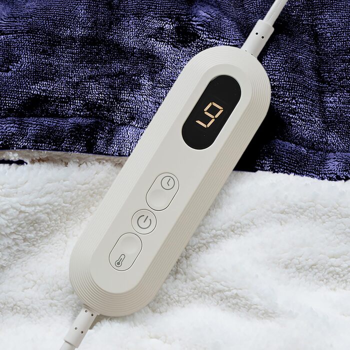 Електрична ковдра з підігрівом Neo, м'яка, з фланнелі та шерпою, двостороння, темно-синя