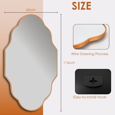 Дзеркало настінне Clevich Asymmetrisch 66x116 см, алюмінієва рама, скло HD, золотий колір