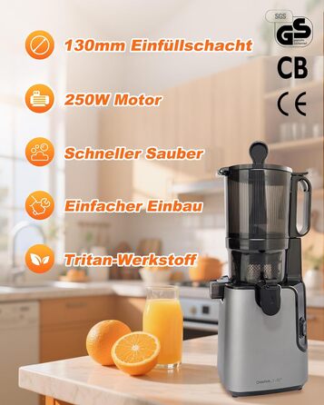 Charmline Slow Juicer: повільний соковитискач для фруктів та овочів, 1,8л, легке очищення