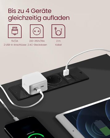 VASAGLE тумбочка з USB зарядкою, безінструментальна збірка, спальня, з шухлядою, чорна-капучино LET777B04