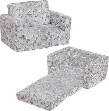 Дитяче диван-ліжко BEJOY 2 в 1 з розкладним механізмом, м'яке крісло, дитячий диван з Sherpa тканини, сірий з динозаврами, ідеальний подарунок для дівчаток та хлопчиків