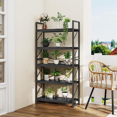Стильна полиця YITAHOME з 5 ярусами, чорна, 80 x 30 x 158 см | Полиця для книг, вітальня, офіс