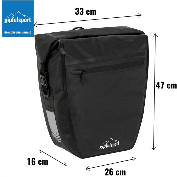 Кофр gipfelsport для багажної полиці - сумка-кофр I кофри, сідельні сумки об'ємом 21л I водонепроникні, світловідбиваючі, чорні