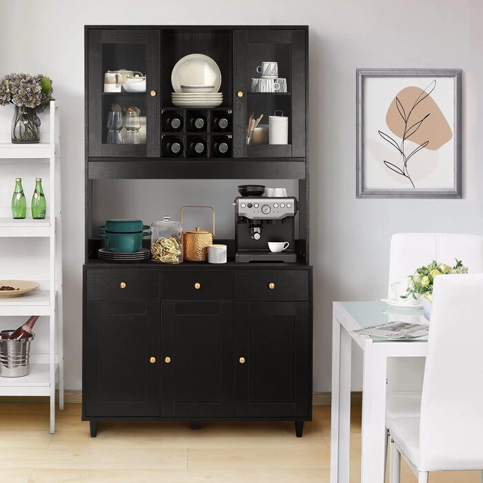 Кухонна шафа VOWNER: буфет, висока шафа з 5 полицями, вітрина, багатофункціональна шафа, шафа для їдальні, регульовані полиці, ДСП, 100 x 38 x 181 см