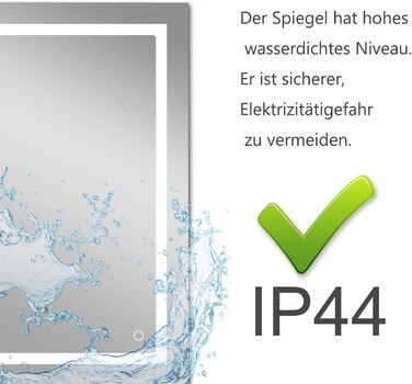 Дзеркало для ванної кімнати MIQU LED 60x50 см з підсвічуванням, тепле/холодне світло, диммування, антизапар, сенсорне управління, прямокутне
