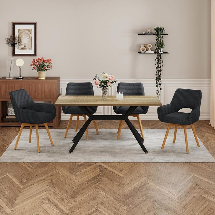 Набір з 4 обертових стільців для їдальні з підлокітниками, м'який стілець з металевими ніжками, оксамитовий, бежевий