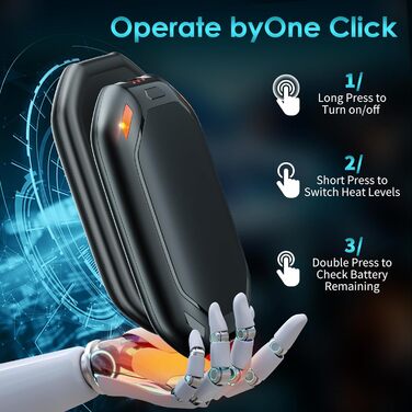 Електричний нагрівач для рук, 2 шт. Перезаряджуваний магнітний кишеньковий нагрівач, ультралегкий та тонкий з великою ємністю 6000 mAh, 3 режими нагріву для чоловіків та жінок, для активного відпочинку, гольфу, кемпінгу, чорний 1
