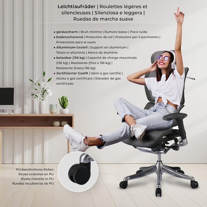 Офісне крісло CLP Norfolk Ergonomic - ергономічне крісло для офісу з підголівником, сірого кольору