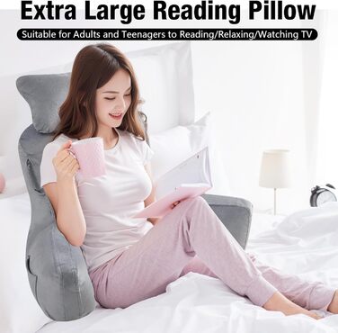 Лежанка для читання в ліжко для дорослих Suewidfay, 90x80 см, велика спинка з підголовником та підлокітником, комфортна подушка для читання в ліжко, диван або на підлогу