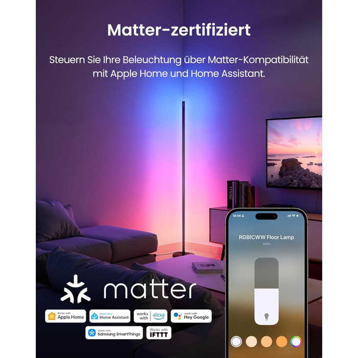 SwitchBot Matter RGBICWW Настільна лампа для вітальні та спальні, димується, з підтримкою Apple Home, Alexa, Google Home, керування через APP, музичні та сценарні режими, чорна LED лампа