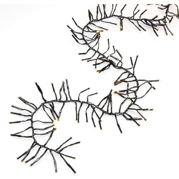 Кластерний світлодіодний ланцюг Konstsmide Micro LED, з 8 функціями, блоком управління та функцією пам'яті, 364 е-діоди, зовнішній трансформатор 36В, чорний кабель - 3860-500 (бурштиновий, 364 світлодіоди)