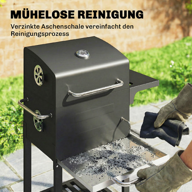 Компактний вугільний гриль-візок з кришкою, термометром, решіткою для грилю, бічним столиком, попільником та вентиляційними отворами