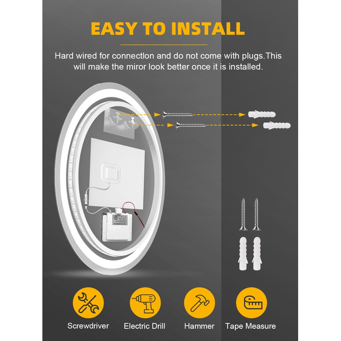 Дзеркало для ванної кімнати 600мм з підсвічуванням, регульоване, з антизапарюванням, таймером, IP44, кругле