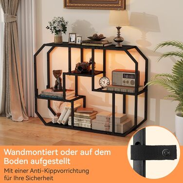 Підвісні полиці YU YUSING з RGB підсвічуванням 7 кольорів, геймерські полиці з 8 гачками, полиці для демонстрації, настінна вітрина з 2 скляними полицями, підвісна вітрина для спальні, кухні, бару, ігрової кімнати, шестигранна (чорний колір)