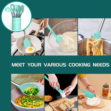 Набір кухонних аксесуарів Umite Chef, 15 предметів, силікон, термостійкий, антипригарний, без BPA, нержавіюча сталь, лопатки, ложки, щипці, вінчики, кухонне приладдя (зелений)