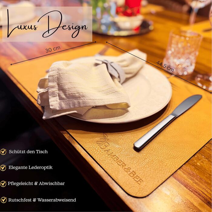 Набори підставки під тарілки Amber&Bee Lederoptik, 6 шт., миючіся, колір каштанове дерево