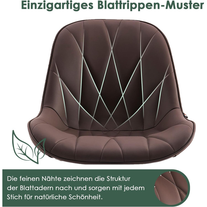 Офісний стілець YOUTASTE з візерунком листя, ергономічний, регульований по висоті, з функцією гойдання, без підлокітників, шкіряний, для дому та офісу (колір: коричневий)