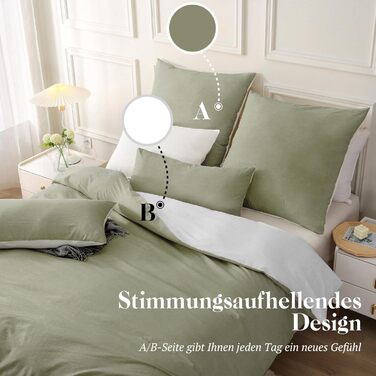 Набір постільної білизни SOULFUL 155x220, бавовна, з блискавкою, текстура як stone washed льон, 1.5 спальне ліжко, 2 шт. (Vintage Green)