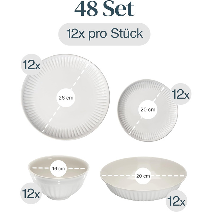 Набір посуду Steingut Hygge 24 шт. для 6 осіб (світло-сірий), Tafelservice, Pure Living, TESTSIEGER