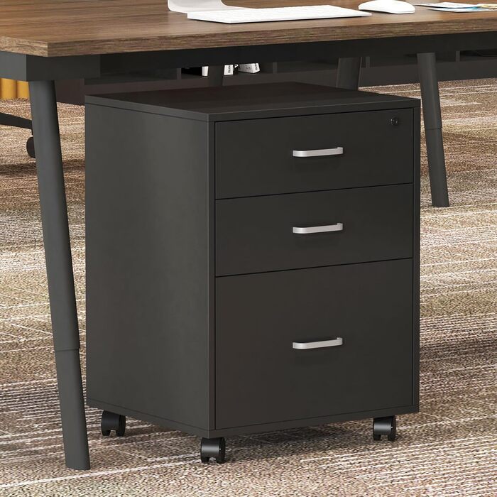Шафа для документів на колесах SogesHome, мобільний контейнер для офісу, з 3 висувними ящиками, з ключем, білий/чорний, для дому та офісу